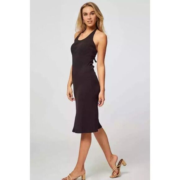 SAMSOE SAMSOE Kristin Ribbed Knit Halter Dress in Dark Brown NWT Size Large - Picture 1 of 12